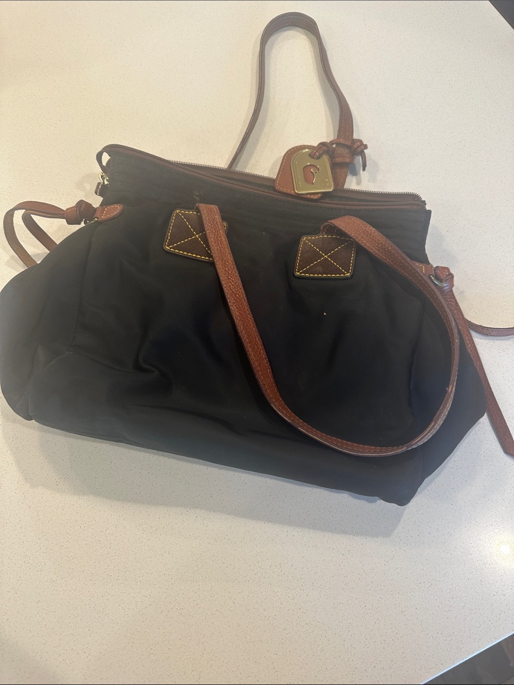 Black Dooney and Burke  Tote Bag with Brown Trim - Women's Shoulder Bag